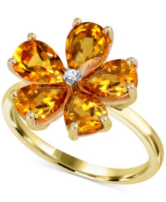 Macy's - Citrine (3-1/4 ct. t.w.) & Diamond Accent Flower Ring in 14k Gold-Plated Sterling Silver