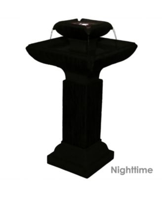 25-Inch Square 2-Tier Outdoor Bird Bath Water Fountain - LED Lights - Electric Submersible Pump with Adjustable Flow