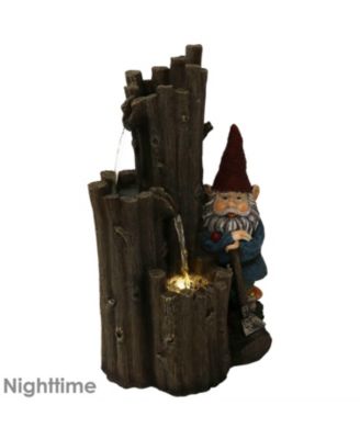 Resting Gnome 17-Inch Outdoor Water Fountain with LED Light - Electric Submersible Fountain - Polyresin