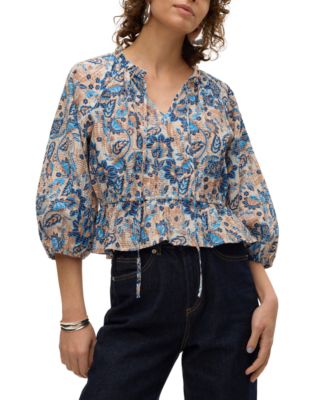 Vero Moda - Women's Matilda Printed 3/4-Sleeve Peplum Top