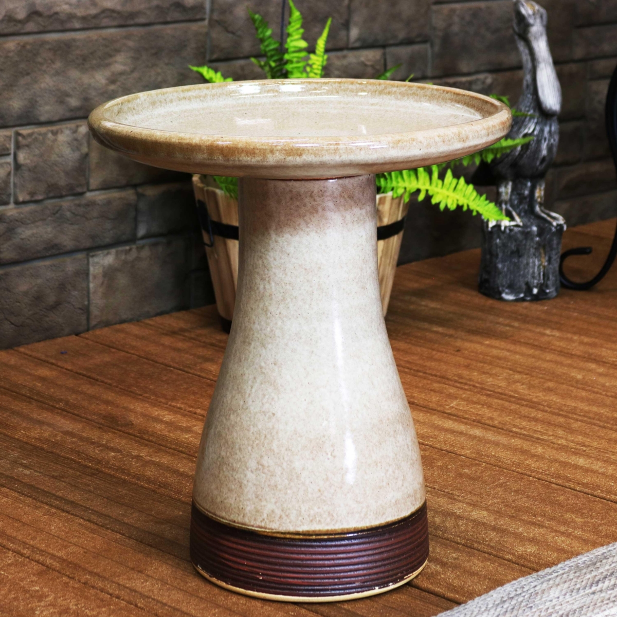 Sunnydaze Decor Duo-Tone Outdoor Glazed Ceramic Bird Bath - - Yam
