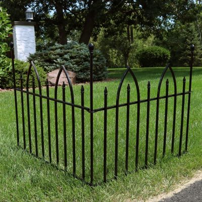 Gothic Arch 6' Set of 2 Decorative Garden Fence Panels - Iron Border Fence - 37" W x 31" H Per Panel - Black