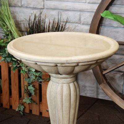Outdoor Glass Fiber Reinforced Concrete Patio Grecian Column Style Bird Bath - 20.25"