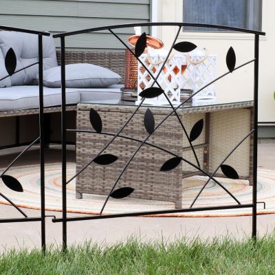 Modern Leaves and Vines 10-Foot 5-Piece Steel Decorative Garden Fence Panels - 26" W x 32" H Per Panel - Black