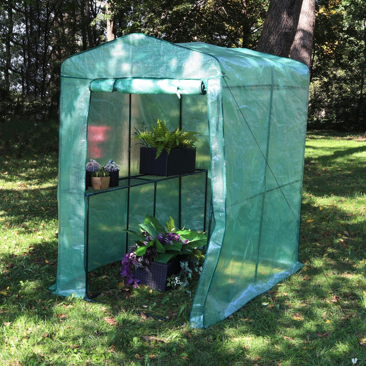 Sunnydaze Decor Iron Pe Cover Walk-In Greenhouse with 1 Shelf -- Green