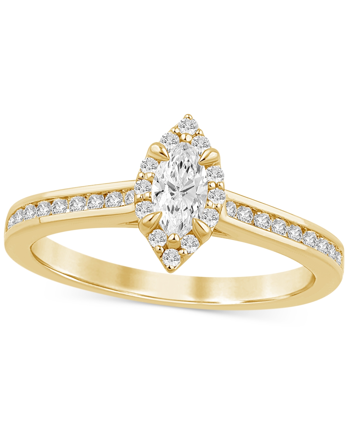 Shop Macy's Diamond Marquise Halo Engagement Ring (1/2 Ct. T.w.) In 14k Gold In Yellow Gold