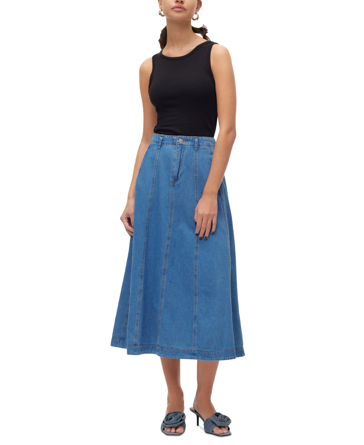 Women's Brynn Cotton Midi Denim Skirt - Medium Blue
