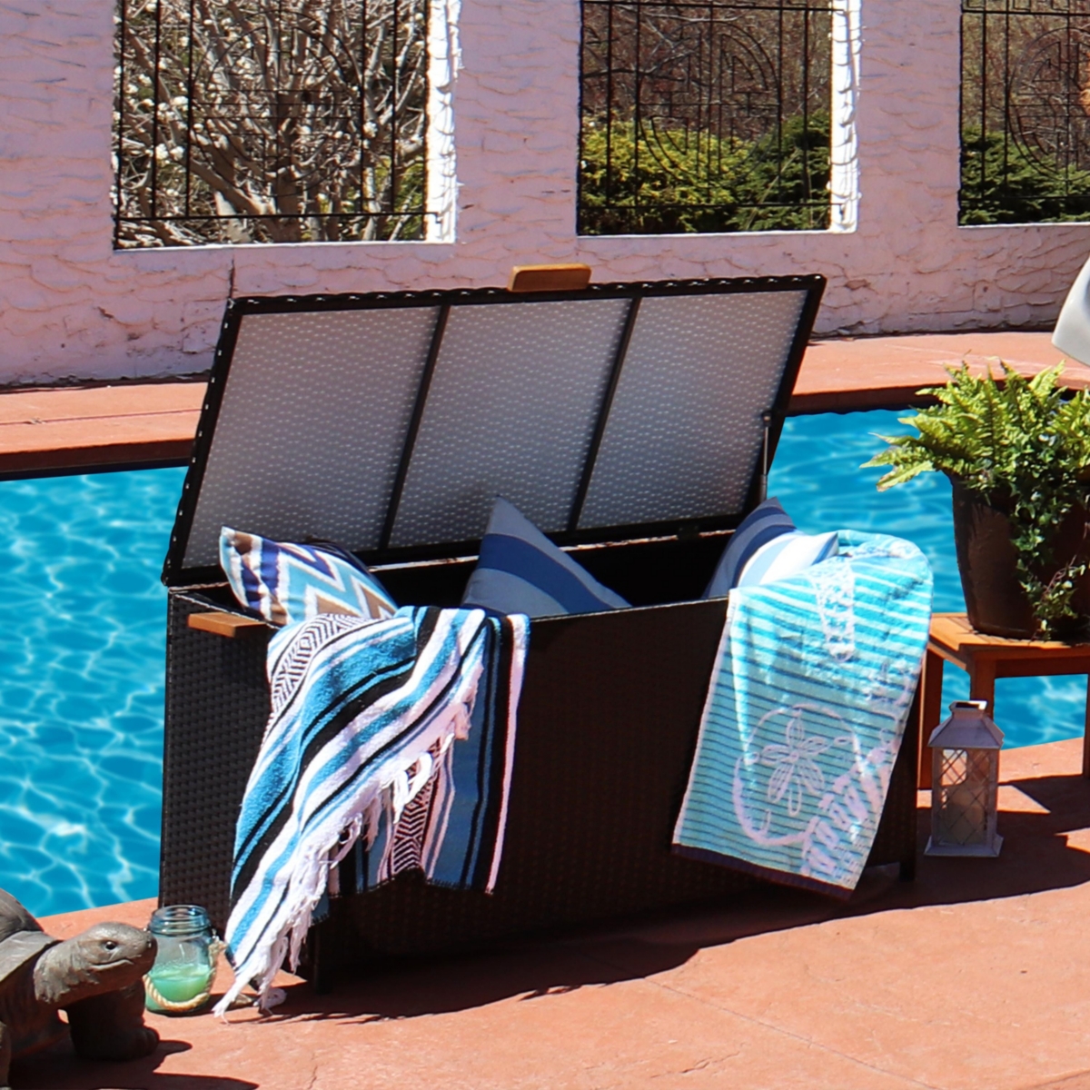 Sunnydaze Decor Resin Wicker Indoor/Outdoor Storage Deck Box with Handles -- Black