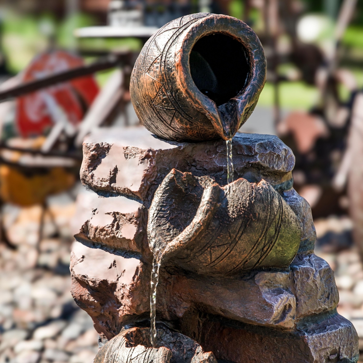 Sunnydaze Decor Crumbling Bricks/Pots Solar Water Fountain with Battery -