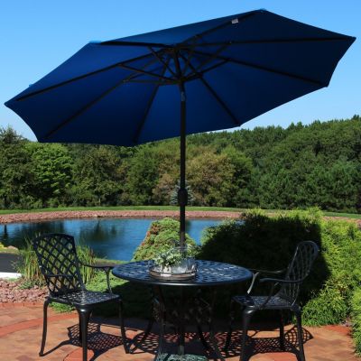 Outdoor Aluminum Solution-Dyed Sunbrella Patio Umbrella with Auto Tilt and Crank - 9' - Pacific Blue