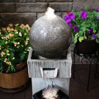 35"H Electric Polyresin Modern Artistry Column Outdoor Water Fountain with LED Lights