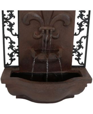 French Lily 33-Inch Polystone Outdoor Solar Wall Fountain - Iron Finish