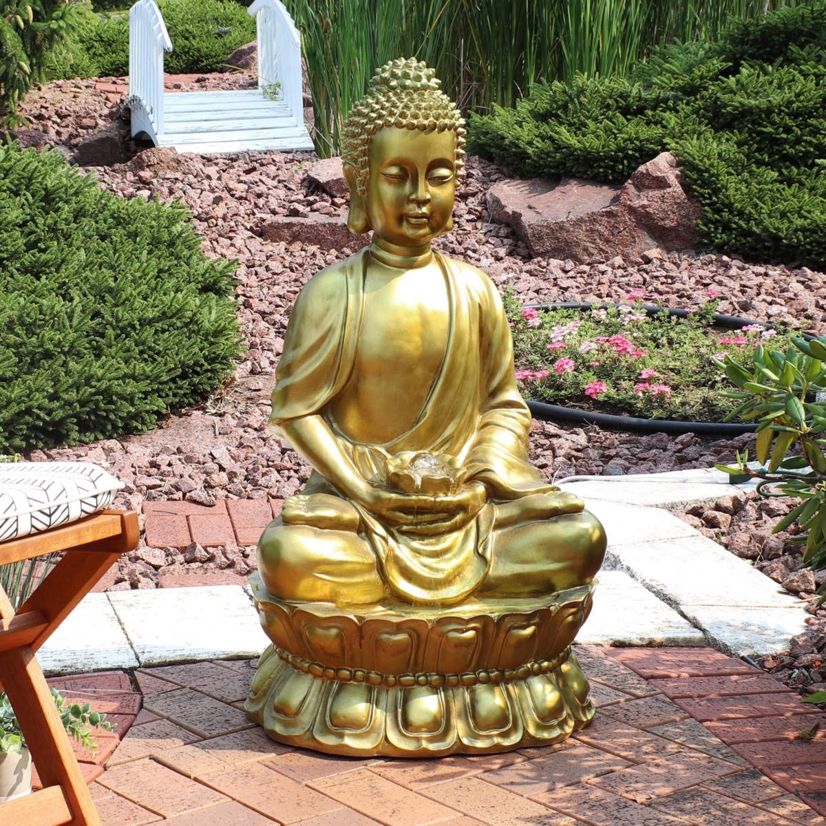 Sunnydaze Decor Relaxed Buddha Outdoor Water Fountain with Led Lights -