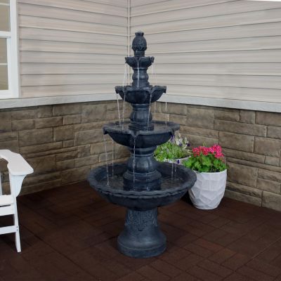 52"H Electric Fiberglass and Resin 4-Tier Pineapple Top Outdoor Water Fountain