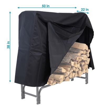 Outdoor Weather-Resistant Heavy-Duty Durable PVC Firewood Log Rack Holder Cover - Black