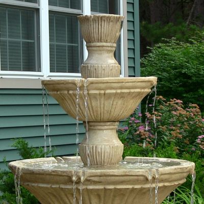 Classic Designer 55-Inch 3-Tier Polystone Outdoor Water Fountain - Electric Submersible Pump - Dark Brown