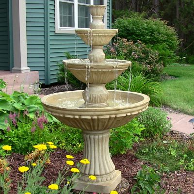 Classic Designer 55-Inch 3-Tier Polystone Outdoor Water Fountain - Electric Submersible Pump - Dark Brown