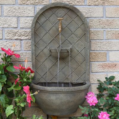 Messina 26-Inch Polystone Outdoor Wall Water Fountain - Electric Submersible Pump - Florentine Stone Finish