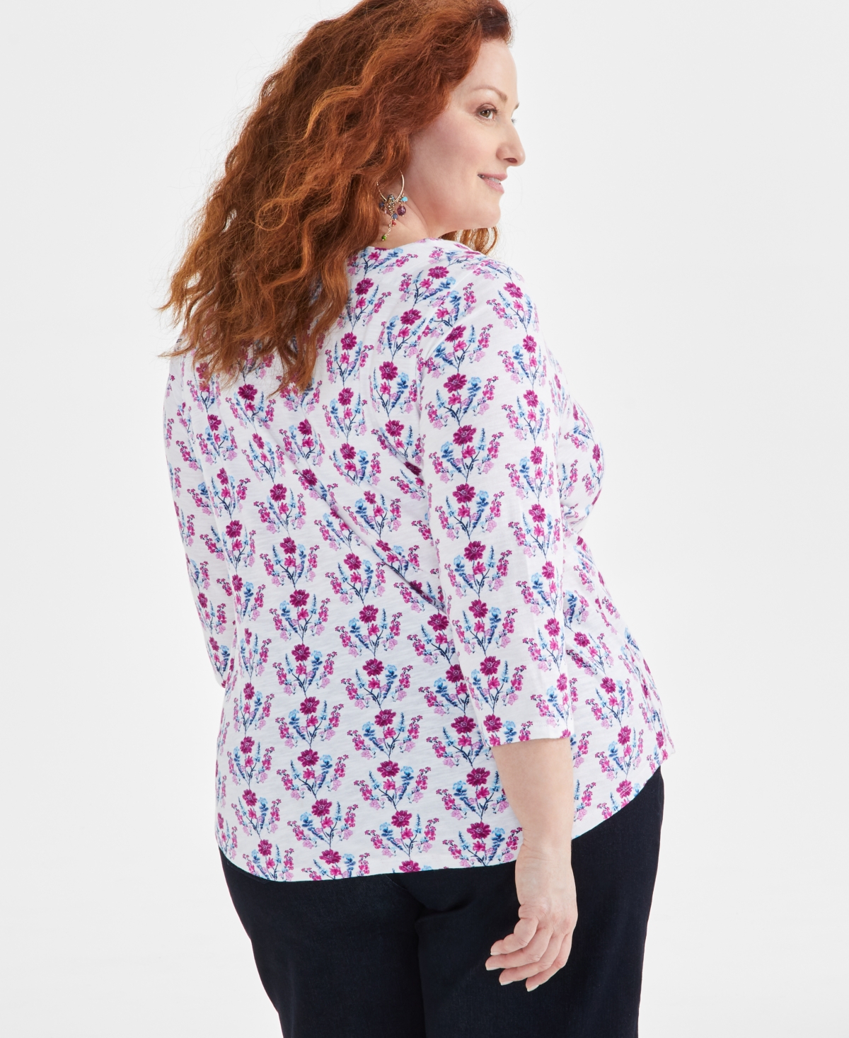 Style & Co Plus Size Printed Cotton Square-Neck Top, Created for Macy's