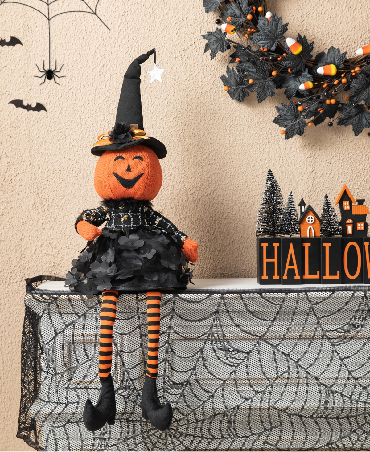 Glitzhome 30"h Halloween Fabric Dressed Pumpkin Sitter In Multi