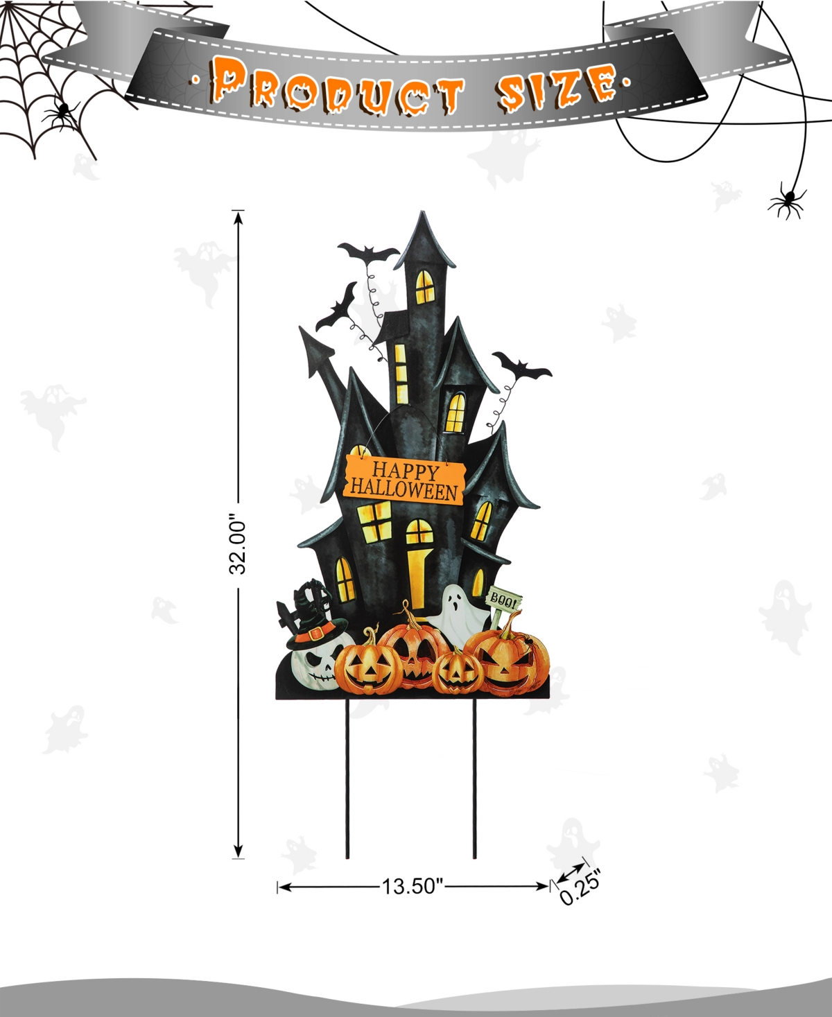Glitzhome 32"h Halloween Metal Haunted House Yard Stake In Multi