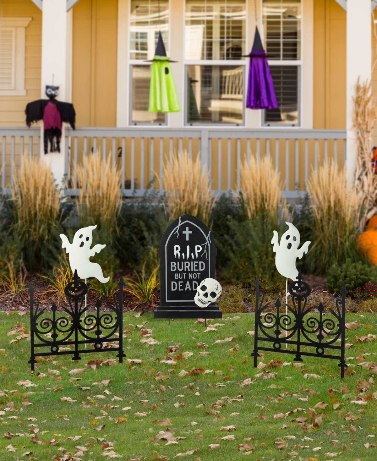 Glitzhome 24"h Halloween Metal Graveyard Set Yard Stake, Set Of 5 In Multi
