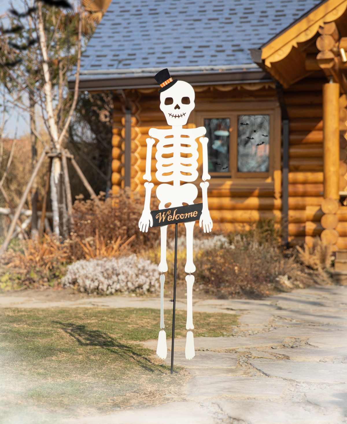 Glitzhome 60"h Halloween "welcome" Metal Dangling Skeleton Yard Stake In Multi