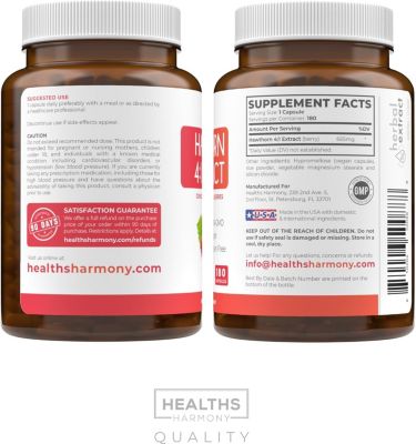 Hawthorn Berry Capsules, Cardiovascular and Immune Health, 4:1 Extract, Health's Harmony, 180ct