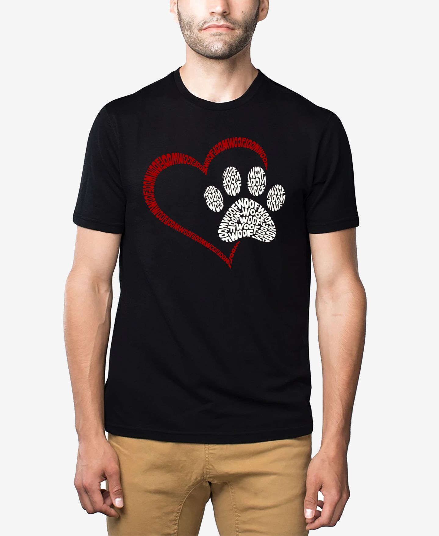 Мужская футболка LA Pop Art Cotton/Poly Blend Word Art - Paw Heart, цвет: Чёрный — фото 1