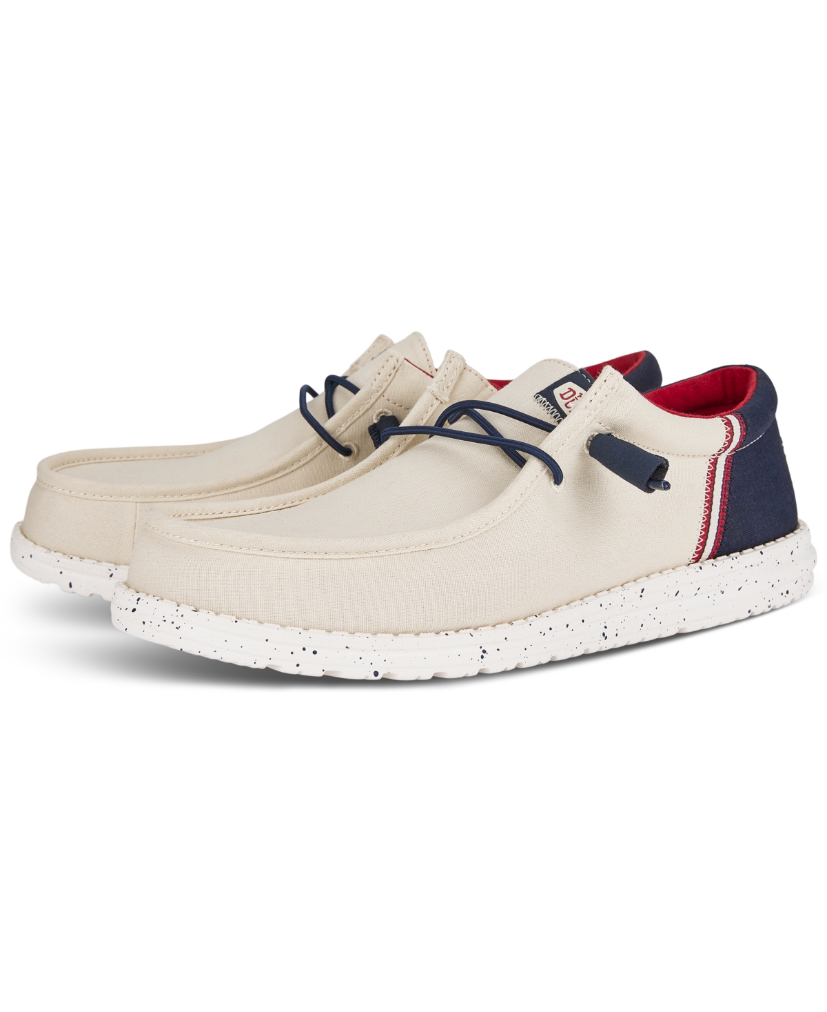 Shop Hey Dude Men's Wally Funk Americana Casual Moccasin Sneakers From Finish Line In Off White,navy,red