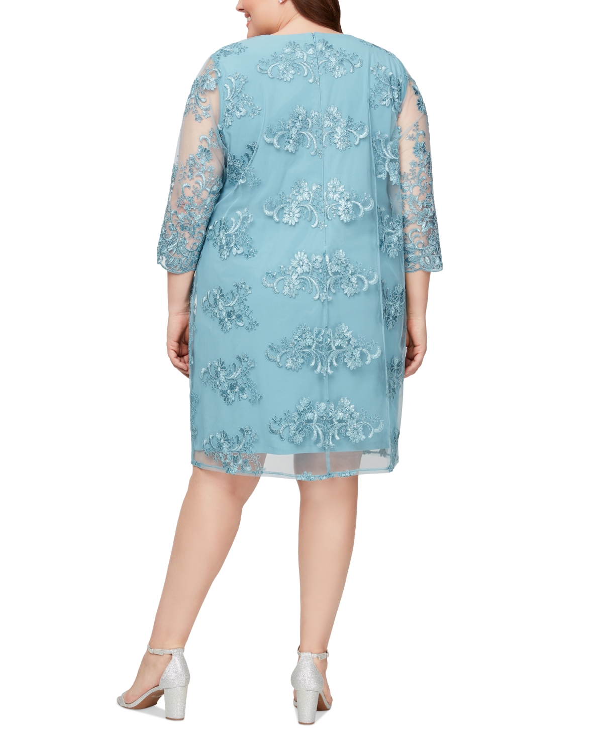 Shop Alex Evenings Plus Size Embellished Faux-jacket Shift Dress In Vintage Teal