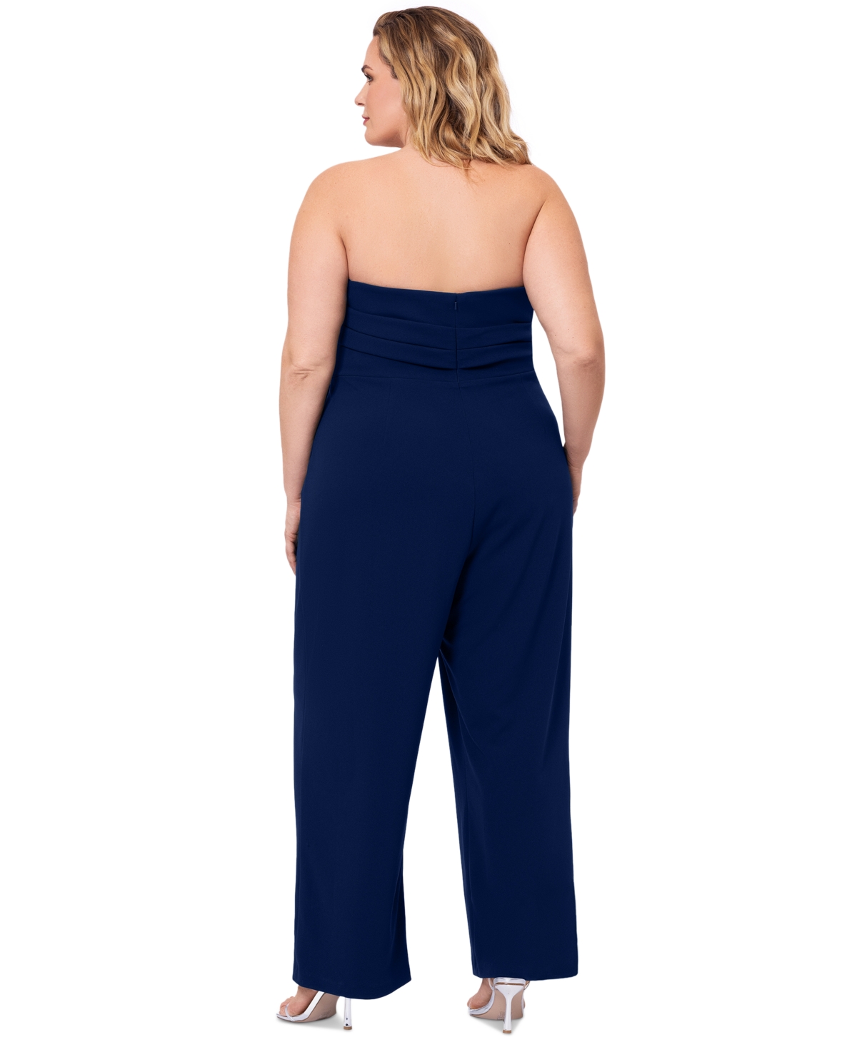 Betsy & Adam Plus Size Strapless Asymmetrical-neck Jumpsuit In Navy