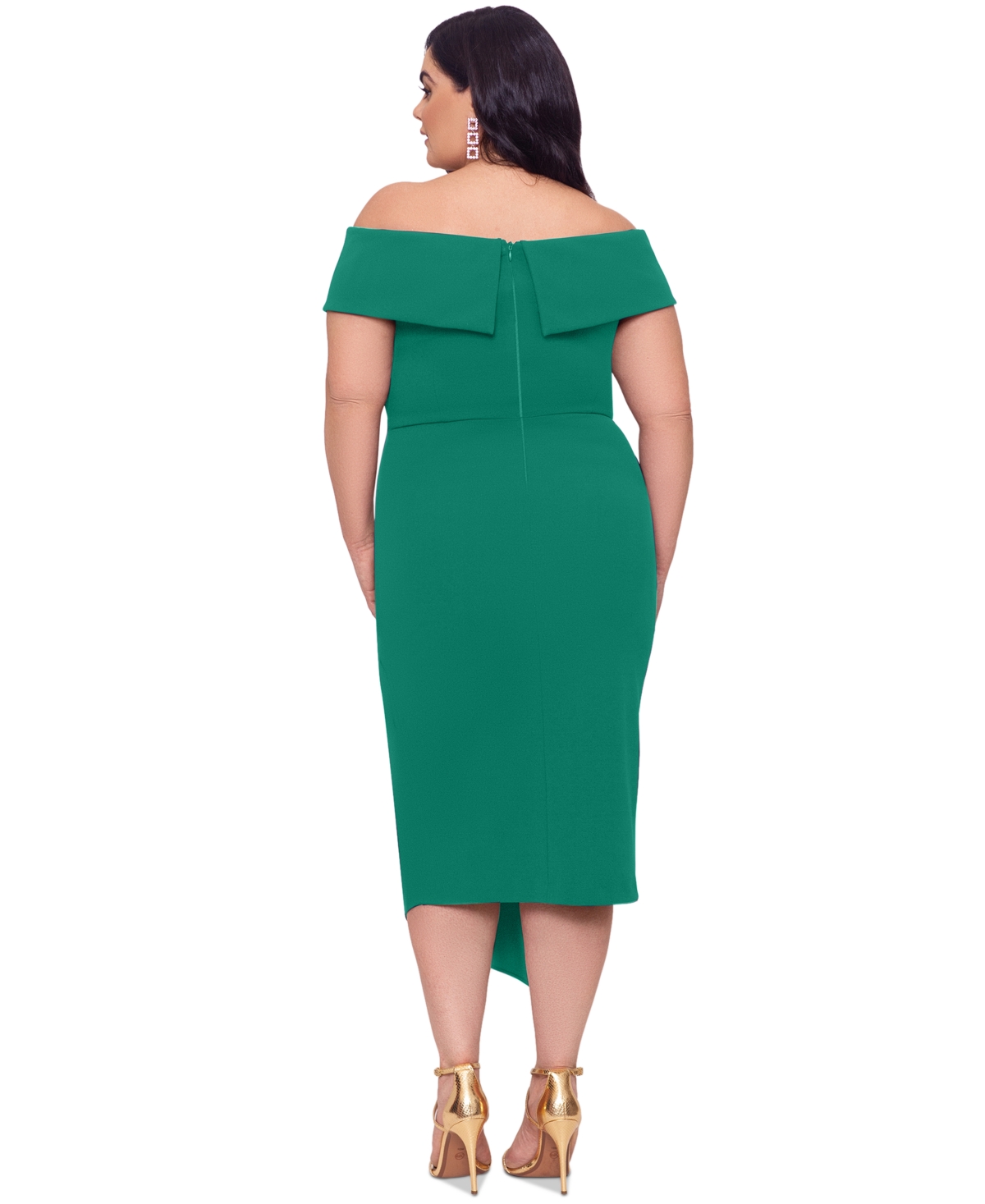 Shop Betsy & Adam Plus Size Off-the-shoulder Side-drape Midi Dress In Green