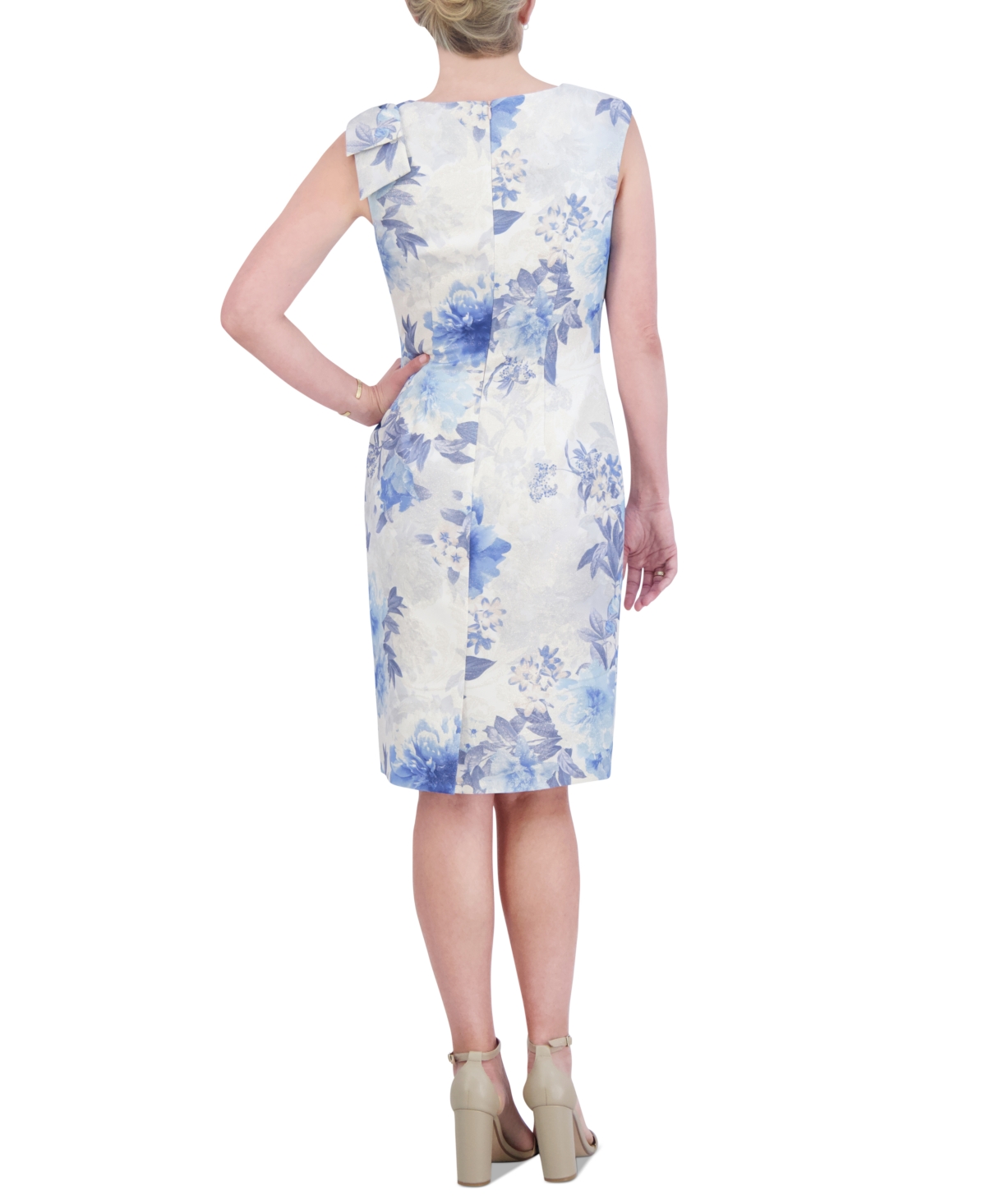 Shop Jessica Howard Women's Asymmetric-neck Metallic Dress In Ivory Blue