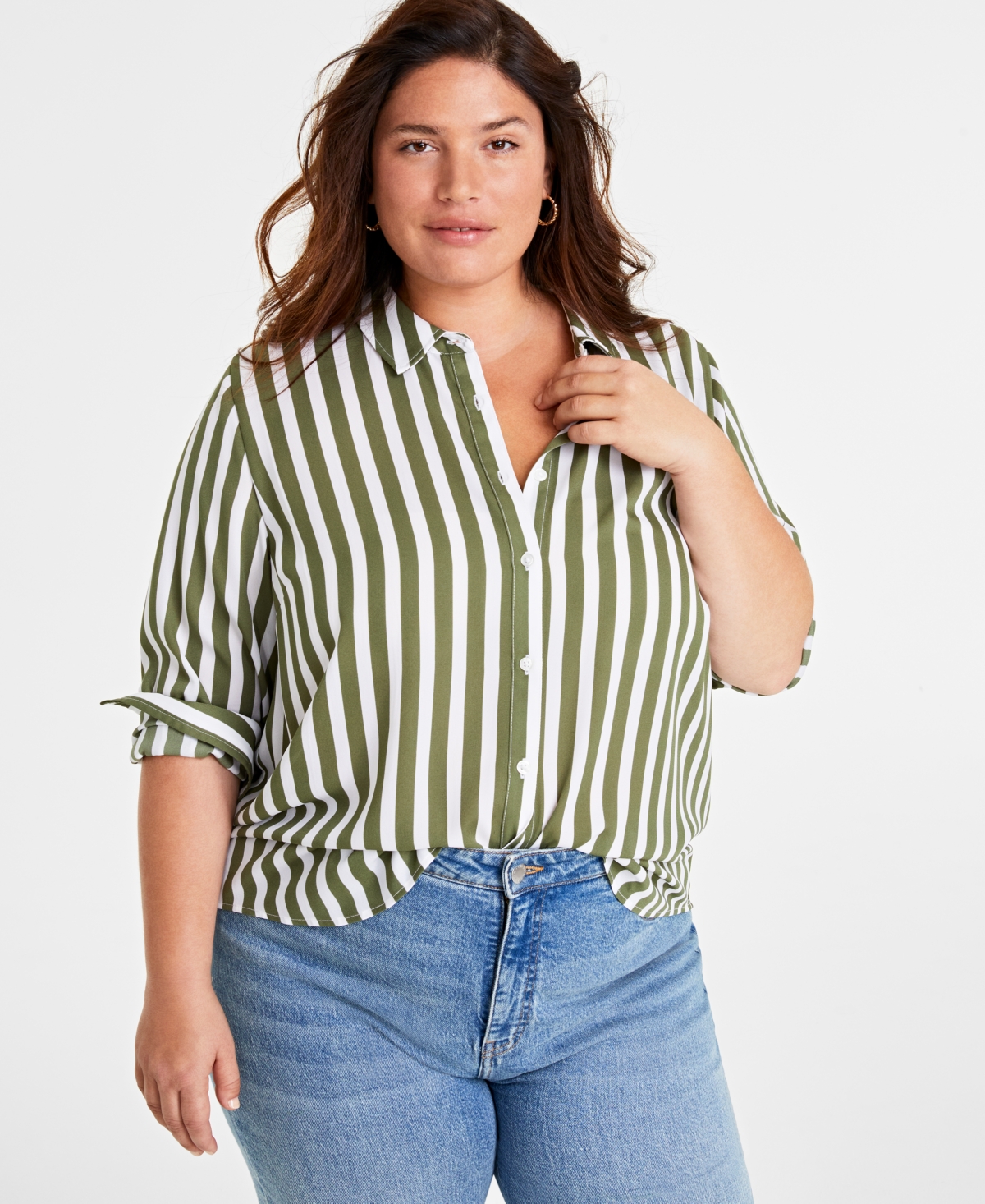 On 34th Trendy Plus Size Button-Front Crepe Shirt, Created for Macy's