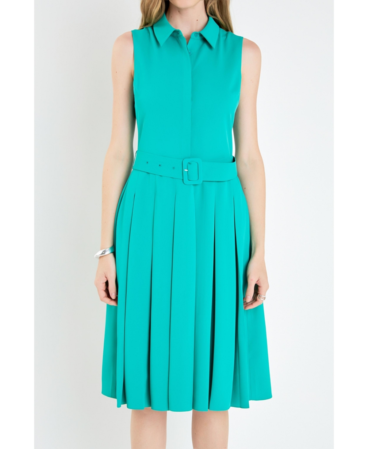Women's Sleeveless Pleated Midi Dress - Kelly green