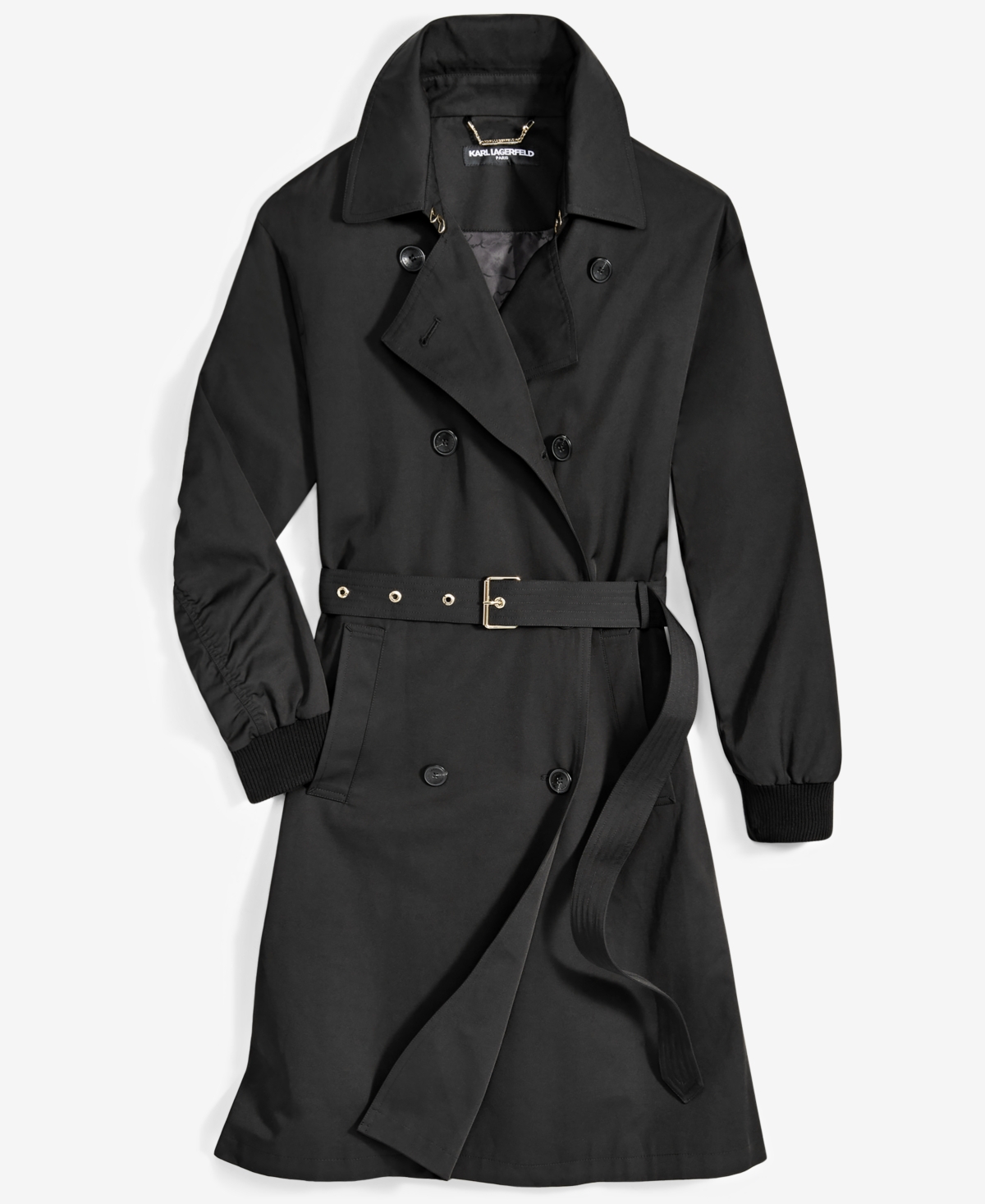 Karl Lagerfeld Paris Women's Ruched-Sleeve Trench Coat