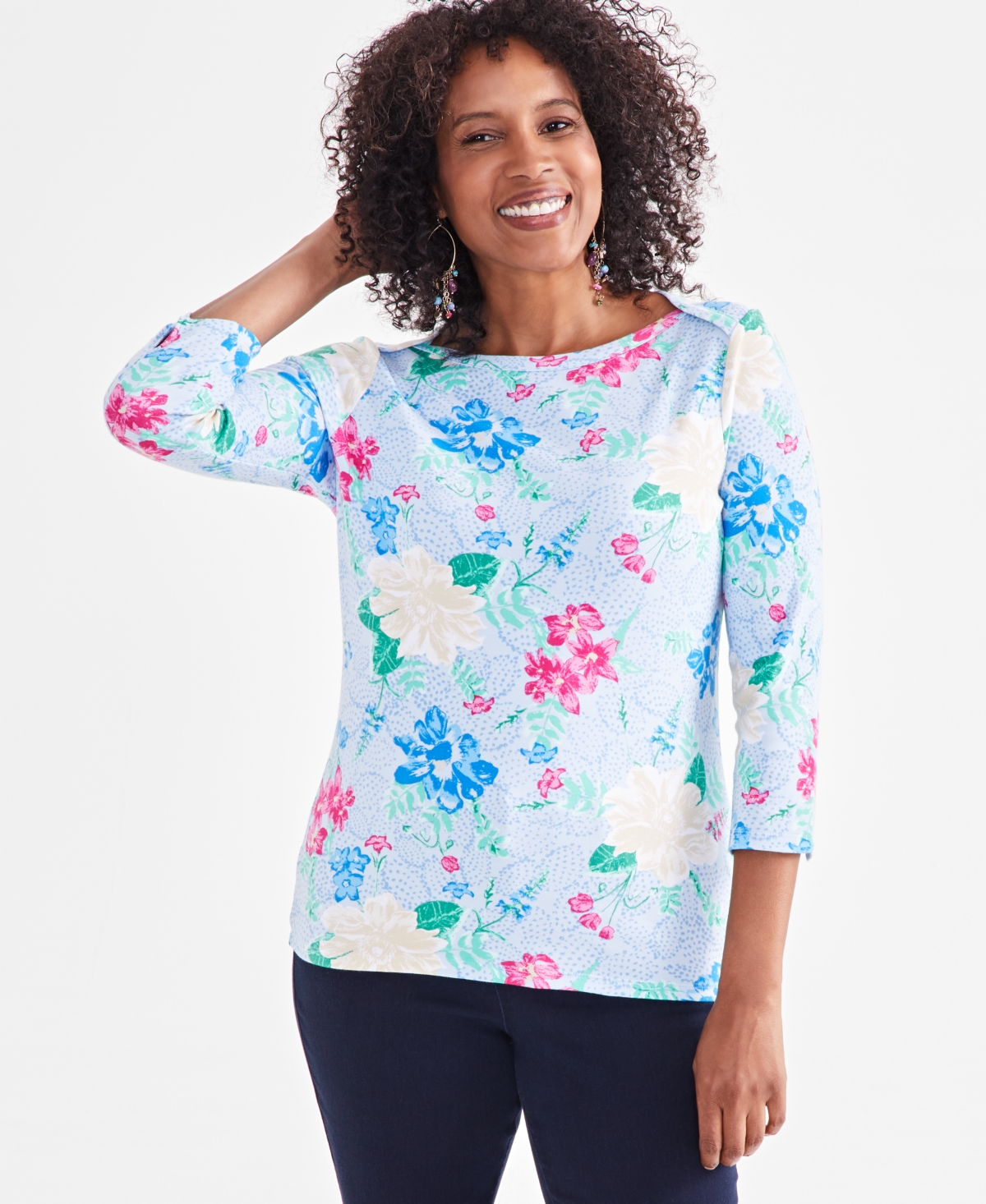 Petite Floral-Print Pima Knit Top, Created for Macy's - Floral Dusk