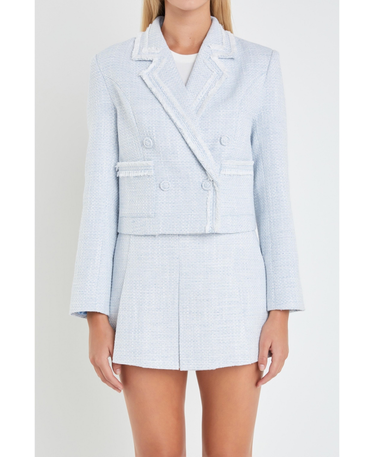 Women's Textured Double Breasted Blazer - Blue