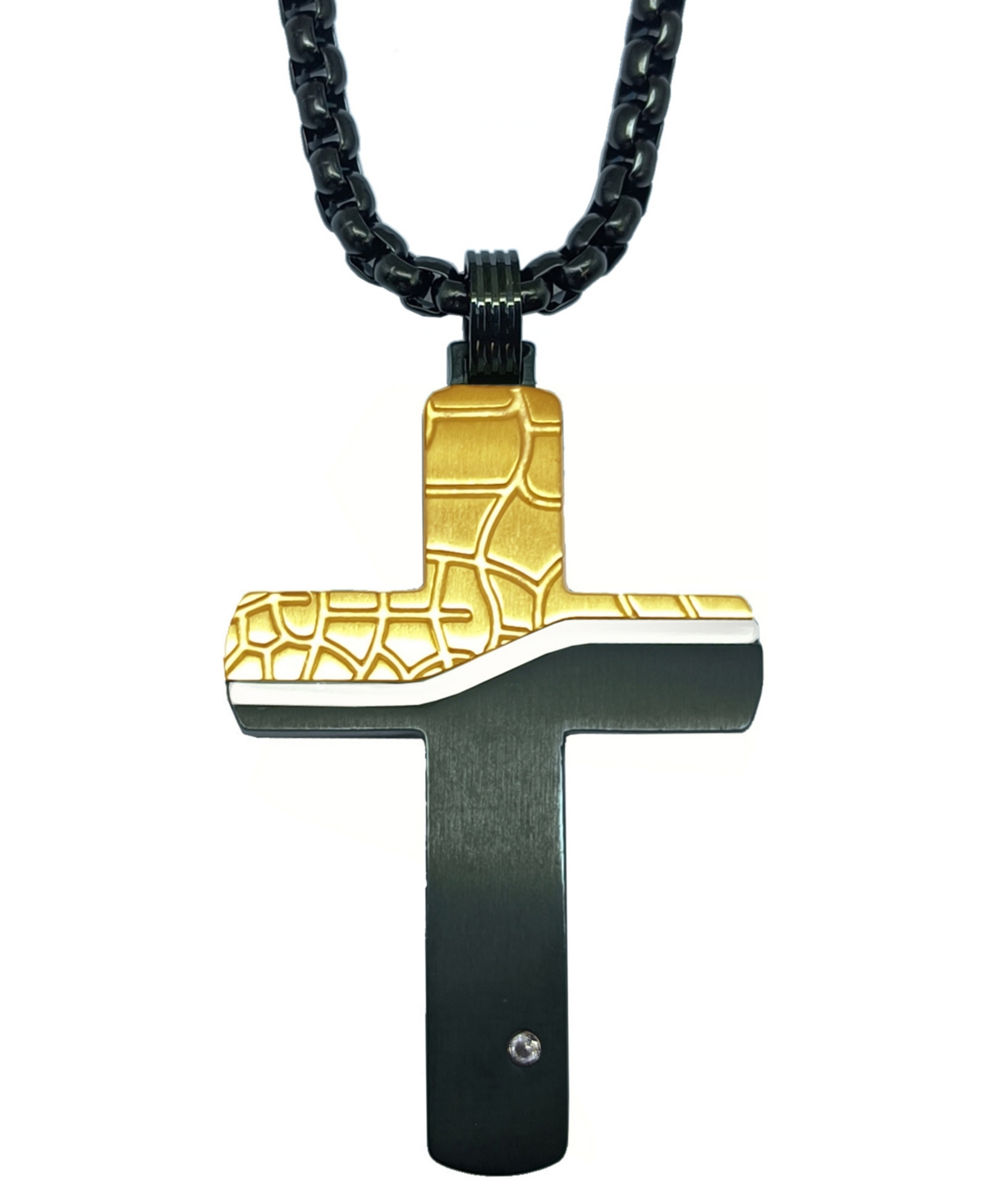 Diamond Accent Two-Tone Cross 22" Pendant Necklace in Black- & Gold-Tone Ion-Plated Stainless Steel, Created for Macy's - Black