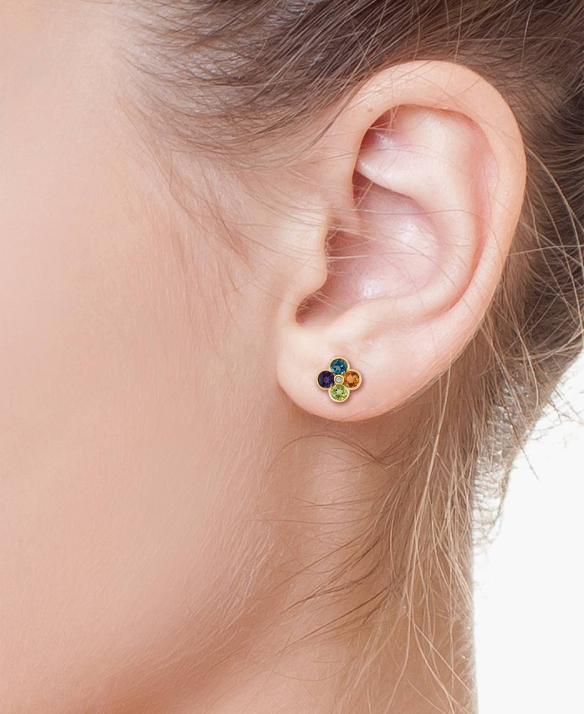 Effy Collection Effy Multi-gemstone (2-1/4 Ct. T.w.) & Diamond Accent Flower Stud Earrings In 14k Gold In Yellow Gol