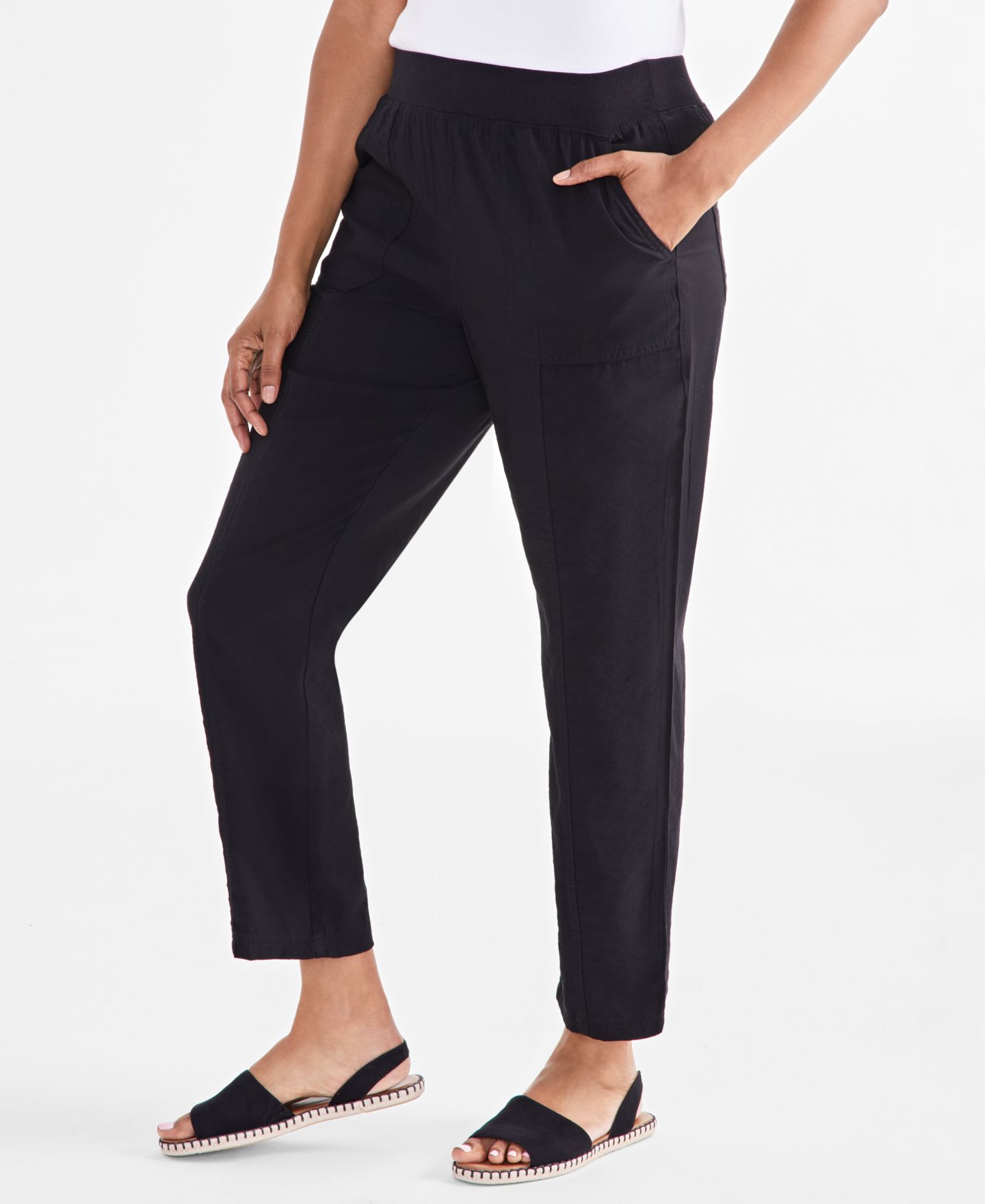 Женские брюки Style & Co Petite Mid Rise Pull-On Ankle, цвет: Глубокий чёрный — фото 4