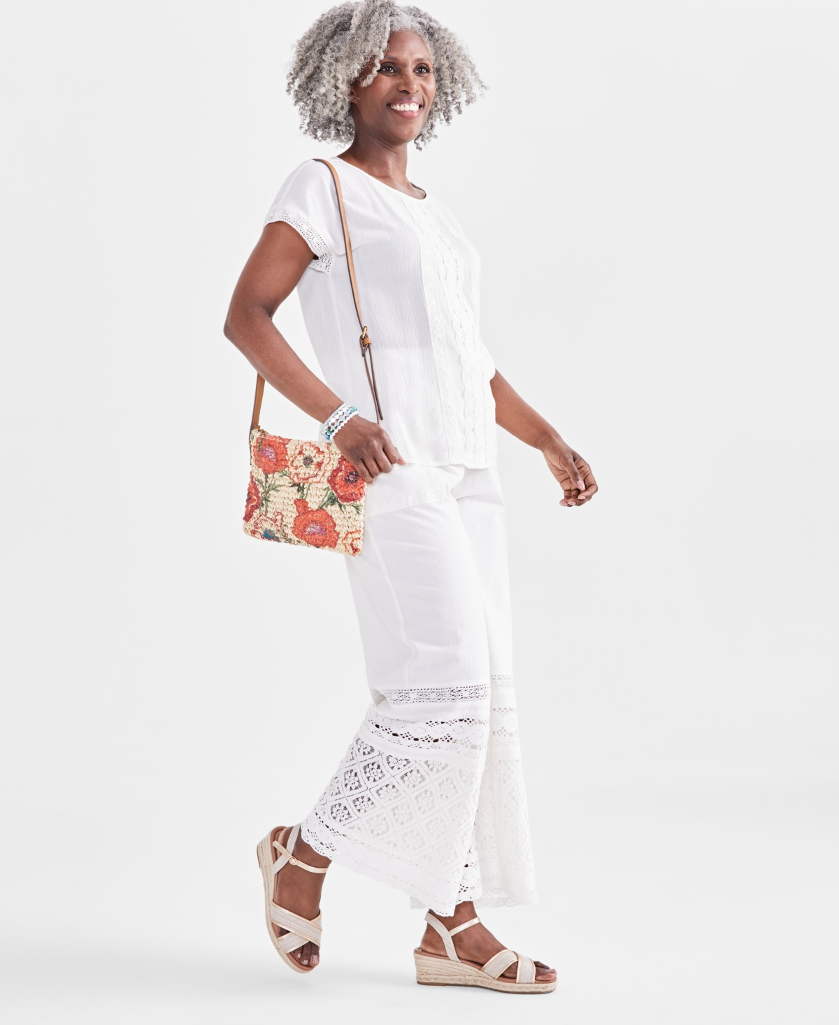 Women's Cotton Crochet Wide-Leg Pull-On Pants, Created for Macy's - Off White