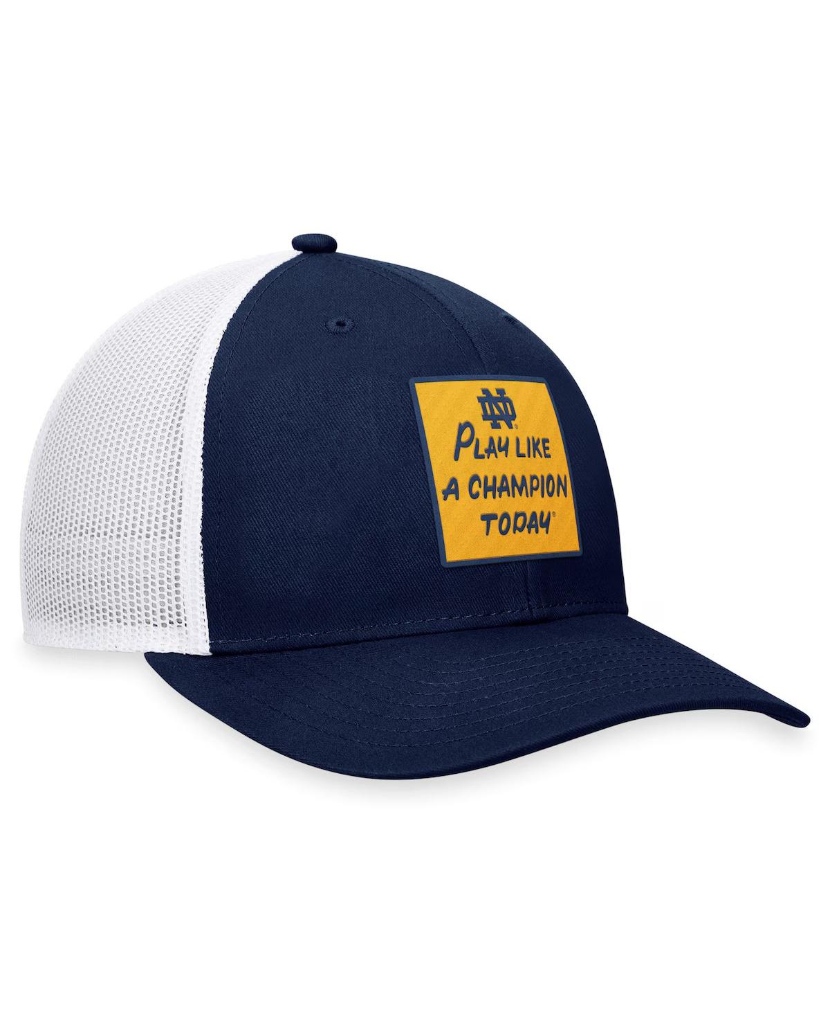 Shop Top Of The World Men's Navy/white Notre Dame Fighting Irish Play Like A Champion Today Patch Trucker Adjustable Hat In Trad N,w
