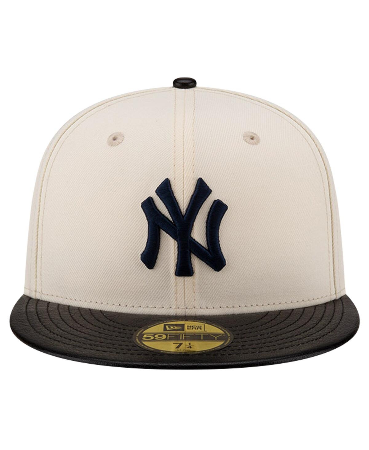 New Era Men'sNew York Yankees Game Night Leather Visor 59fifty Fitted Hat - Cream