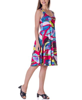 Women's Print Sleeveless Knee Length Tank Swing Dress