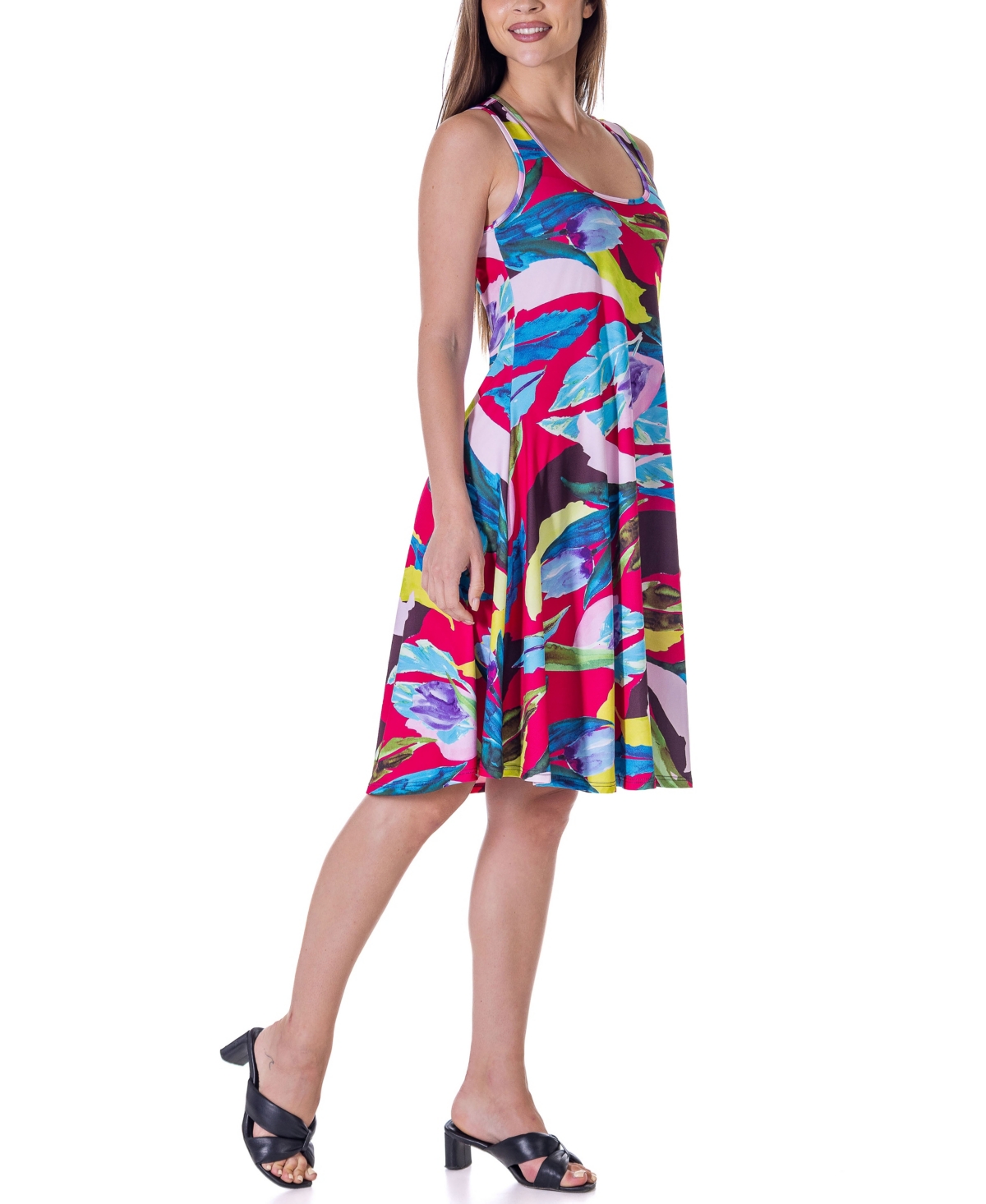 Shop 24seven Comfort Apparel Women's Print Sleeveless Knee Length Tank Swing Dress In Miscellane