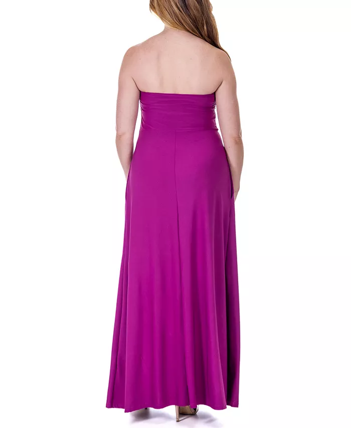 Pleated A Line Strapless Maxi Pocket Dress - thumbnail 3