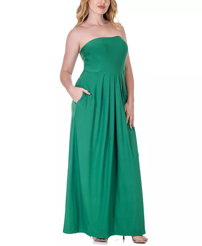 Pleated A Line Strapless Maxi Pocket Dress - thumbnail 10