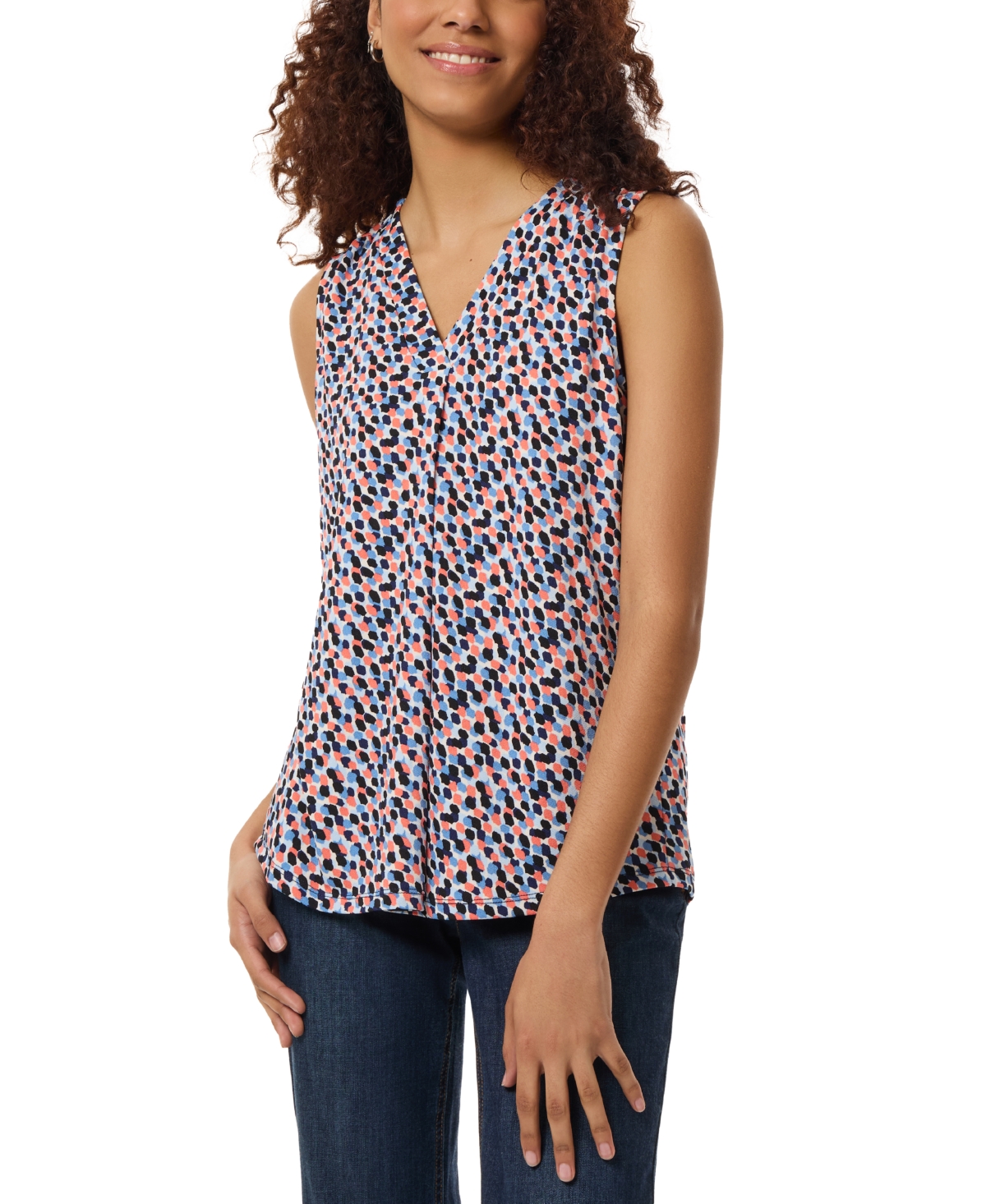 Women's Printed Moss Crepe Sleeveless Blouse - Pacific Navy